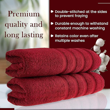 HALLEY Turkish 2 Pack Premium Bath Towels (2 Pieces) 650 GSM Highly Absorbent Super Soft 100% Cotton - 2 Bath Towels (Red)
