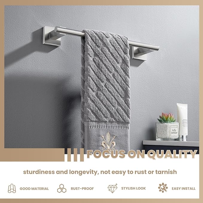 Suyar Bathroom Towel Holder Brushed Nickel, SUS 304 Stainless Steel Hand Towel Bar for Wall, 13.78 Inch