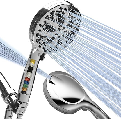 SparkPod 10-Mode Handheld Shower Head with Filter - 5" High Pressure Filtered Shower Head with Touch-to-Clean Nozzles, Built-In Power Jet, Stainless Steel 6ft Hose & Bracket (Polished Chrome)
