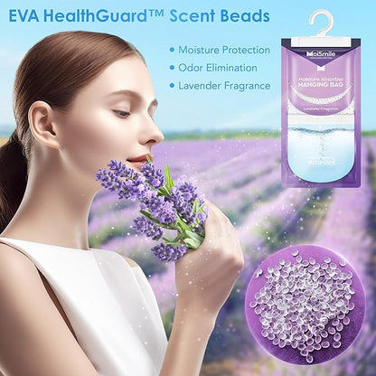 Moisture Absorbers 20 Pack Lavender Fragrance, Hanging Closet Dehumidifier Bags, Humidity Absorber, Compact Eliminates Odors Humidity Packs for Car, Bathroom, Bedroom, Basement, 9.8OZ