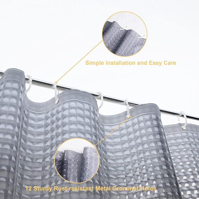 NTBAY EVA Semi-Transparent Clear Shower Curtain with Gray Checkered, Waterproof Liner with 3 Magnets for Bathroom, 72x72 Inches