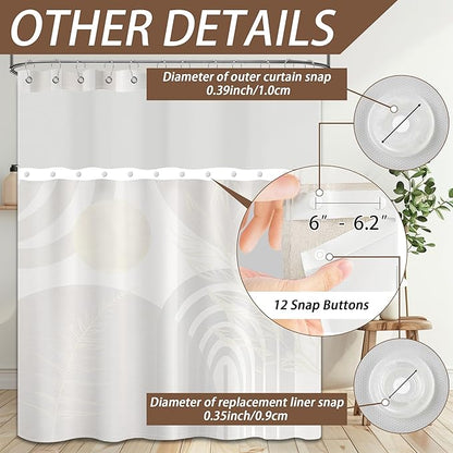 Black and Brown Bohemian See Through Mesh Top Shower Curtain with Window, Dark Tan Mens Double Layer Shower Curtains with Snap in Liner with Magnets, Waterproof Fabric with Hooks, 71x72 in