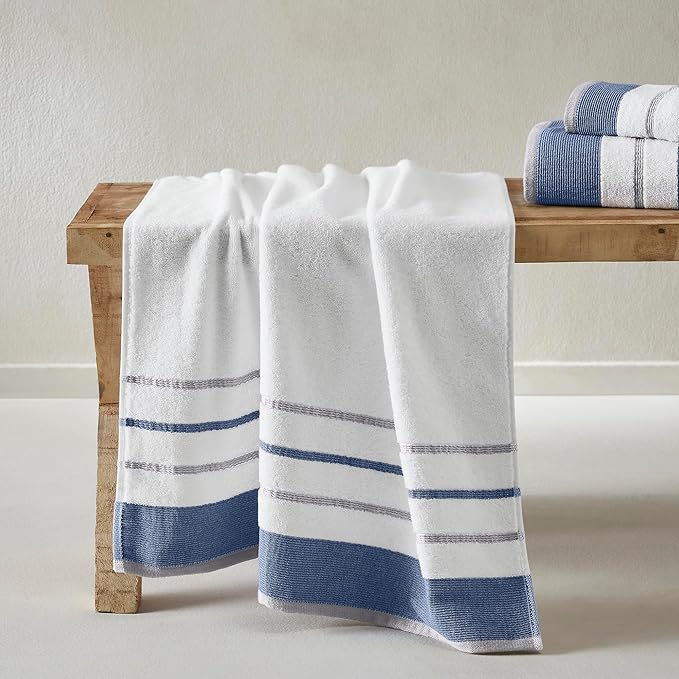 Great Bay Home Decorative Bath Towel Set - Luxury Cotton 6 Piece Towel Set - 2 Bath Towels, 2 Hand Towels, 2 Washcloths - Luxurious, Ultra-Soft, Durable Towels for Bathroom Decor (Blue/December Sky)