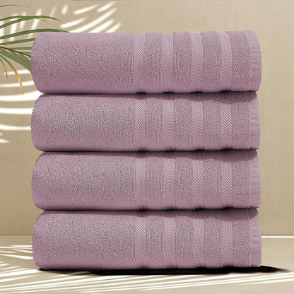 Hearth & Harbor Bath Towels for Bathroom - 100% Ring Spun Cotton Luxury Bathroom Towels - Soft & Highly Absorbent 4 Bath Towels, Dusty Purple