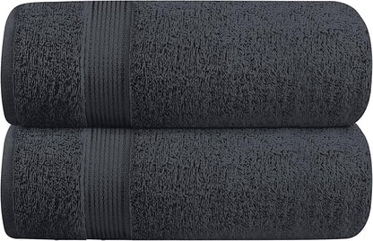 Belizzi Home Cotton 2 Pack Oversized Bath Towel Set 28x55 inches, Large Bath Towels, Ultra Absorbant Compact Quickdry & Lightweight Towel, Ideal for Gym Travel Camp Pool - Charcoal Grey