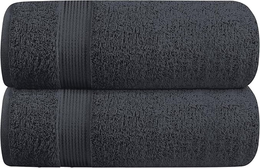Belizzi Home Cotton 2 Pack Oversized Bath Towel Set 28x55 inches, Large Bath Towels, Ultra Absorbant Compact Quickdry & Lightweight Towel, Ideal for Gym Travel Camp Pool - Charcoal Grey