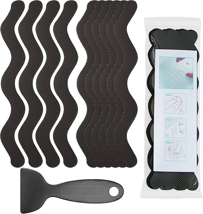 Non Slip Bathtub Stickers Set of 30, Bath Stickers Non Slip with Premium Scraper, Safety and Waterproof Bath Tub Slip Stickers for Bathtub, Shower, Pool, Ladder (Black)