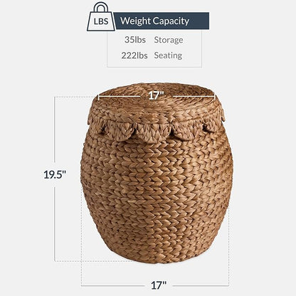 Best Choice Products Scalloped Multipurpose Hyacinth Storage Basket, Plant Décor, Handwoven Organizer Tote for Bedroom, Living Room, Nursey, w/Lid - Chestnut