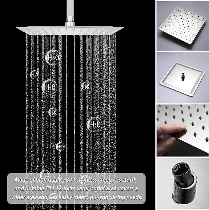 Full Body Shower System Chrome Tempreature Display Shower Faucet Set with 12 inch Ceiling Mount and 8 inch Wall Mount Shower Head, with Handheld Spray and 6 PCS Body Jet
