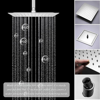 Full Body Shower System Chrome Tempreature Display Shower Faucet Set with 12 inch Ceiling Mount and 8 inch Wall Mount Shower Head, with Handheld Spray and 6 PCS Body Jet