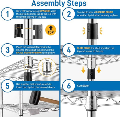 4 Tier Storage Racks Shelving, Heavy Steel Pantry Shelves, Adjustable Wire Shelving Rack, Suitable for Garage, Kitchens, Offices, 12" W x 12" D x 36" H, Silver