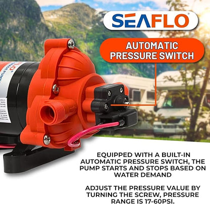 SEAFLO 33 Series 12V DC RV/Camper/Boat/Off-Grid Fresh Water Pressure Pump –12V, 3.0 GPM, 45 PSI, On Demand Self-Priming, Built-In Pressure Switch - NSF, CE & Rohs Certified, UL Listed, 4-Year Warranty