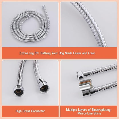 Pet Bathing Dog Shower Attachment Kit - Dog Washing Sprayer Set with Handheld Sprayer ，Water Hose, Shower Arm Diverter & No - Drill Adhesive Holder