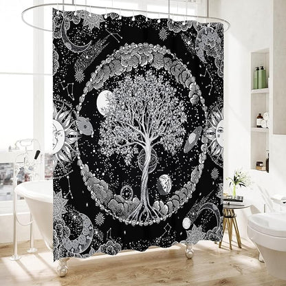 Bohemian Shower Curtain, Boho Floral Print Water Repellent Polyester Fabric for Bathroom Decor, 72×72 Inch Standard Size with 12 Hooks, Also as Room Divider