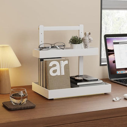 Bamboo Under Sink Organizer and Storage, 2 Tier Pull Out Cabinet Organizer, Slide Out Under Sink Storage Shelf, Undersink Organizers Shelves for Kitchen Bathroom Organization (White, 1 Pack)