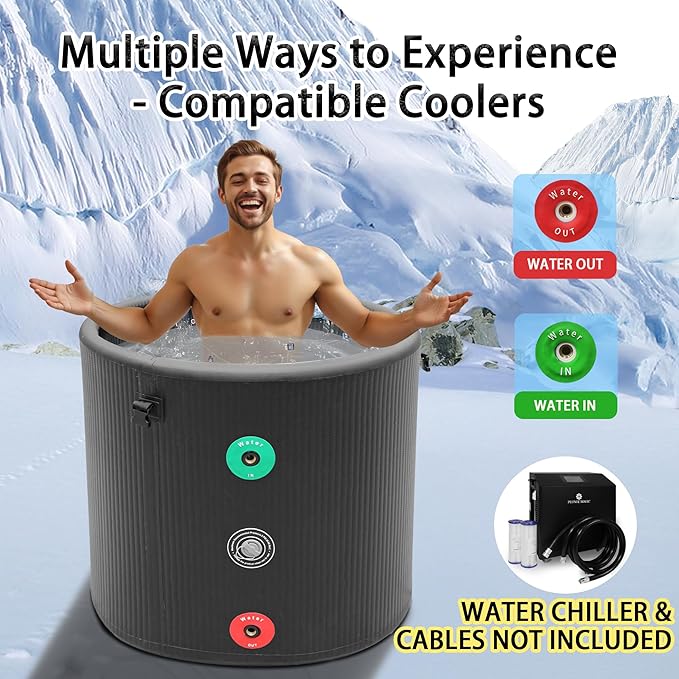 Cold Plunge Tub Inflatable Ice Bath Tub With Cover for Athletes Portable & XXL Size Black, Water Chiller Compatible (Black-Round)