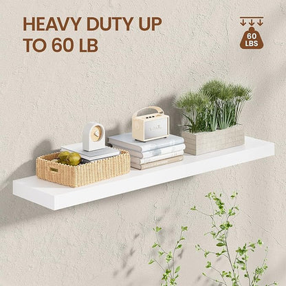 Heimlove 36 inch Floating Shelves for Wall,2 Packs Natural Pine Solid Wood Floating Shelves, 8 inches Deep Wooden Shelves for Kitchen Bedroom Office & Living Room Display Wall Decor