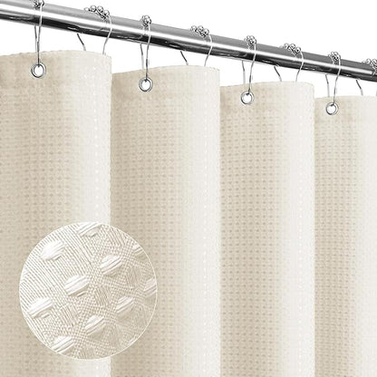 Gibelle Ivory Shower Curtain, Waffle Weave Textured Fabric Shower Curtain for Bathroom - Soft Cloth & Hotel Spa Luxury, Water Repellent, Machine Washable, 72X72, Ivory