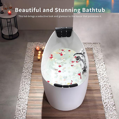 Empava 67" Freestanding Whirlpool Bathtub Oval with 8 Hydromassage Adjustable Water Jets Luxury Acrylic Massage SPA Soaking Bath Tub in White Double Ended