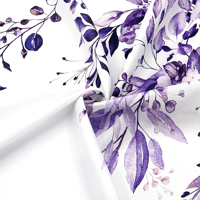 Gibelle Extra Long Shower Curtain 72 x 84, Purple Floral Shower Curtain for Bathroom, Watercolor Plant Eucalyptus Leaves Fabric Shower Curtain Set