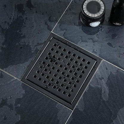 6 Inch Square Shower Floor Drain, Stainless Steel Black Shower Drain Kit with Flange, Floor Drain with Removable Grid Cover,Matte Black