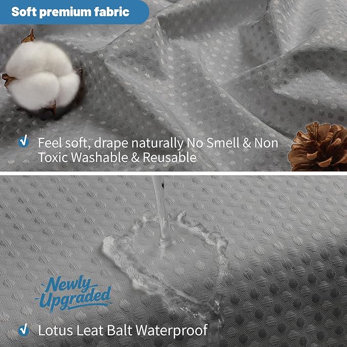 2-in-1 Waterproof Fabric Shower Curtain - No Separate Liner Needed, Hotel-Style Waffle Weave, Effortless Cleaning & Washable Bathroom Shower Curtain Set,72Wx78H,Grey