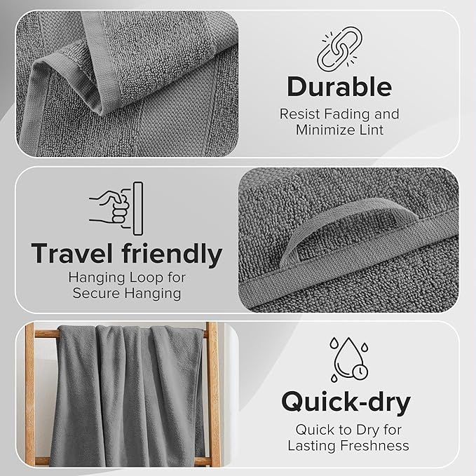 Comfort Spaces Turkish Bathroom Towel Set 6 Piece Luxury Bath Towel Set 2 Hand Towel for Bathroom 2 Washcloth 2 Large Bath Towel Sets Long Staple Ultra-Soft Quick Dry Towel Set Charcoal