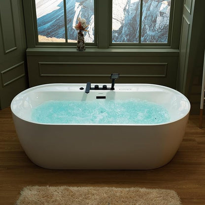 WOODBRIDGE 72" x 35-3/8" Whirlpool and Air Bath Heated Soaking Combination Tub with Adjustable Speed Air Blower, Tub Filler, and LED control panel, Matte Black Finish Trim and Drain Kit, BM500+F0051MB