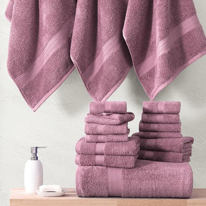 LANE LINEN 100% Ring Spun Cotton Bath Towel Set, 18PCs - 4 Shower Towels, 8 Washcloths, 6 Hand Towels for Bathroom - Sustainably Produced, Ultra Soft & Highly Absorbent - Wistful Mauve