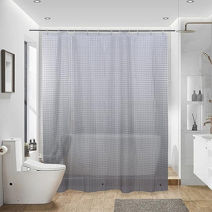 NTBAY EVA Semi-Transparent Clear Shower Curtain with Gray Checkered, Waterproof Liner with 3 Magnets for Bathroom, 72x72 Inches