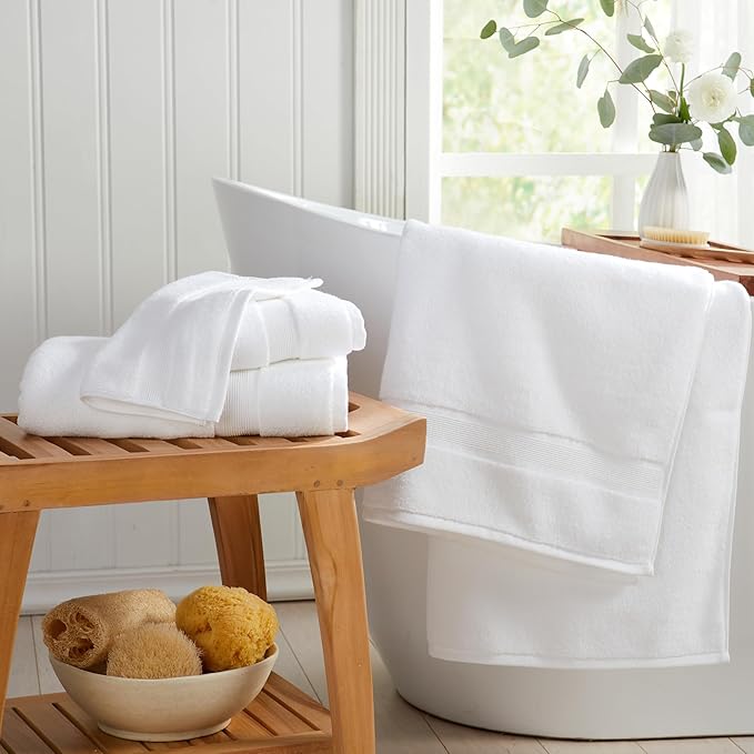 Springtree Home Luxury Bamboo Rayon Bath Towel Set 6 Piece Set | 35% Bamboo Rayon - 65% Zero Twist Cotton | Absorbent Quick-Dry Towels for Bathroom | Oeko-TEX Standard 100 Cotton | White