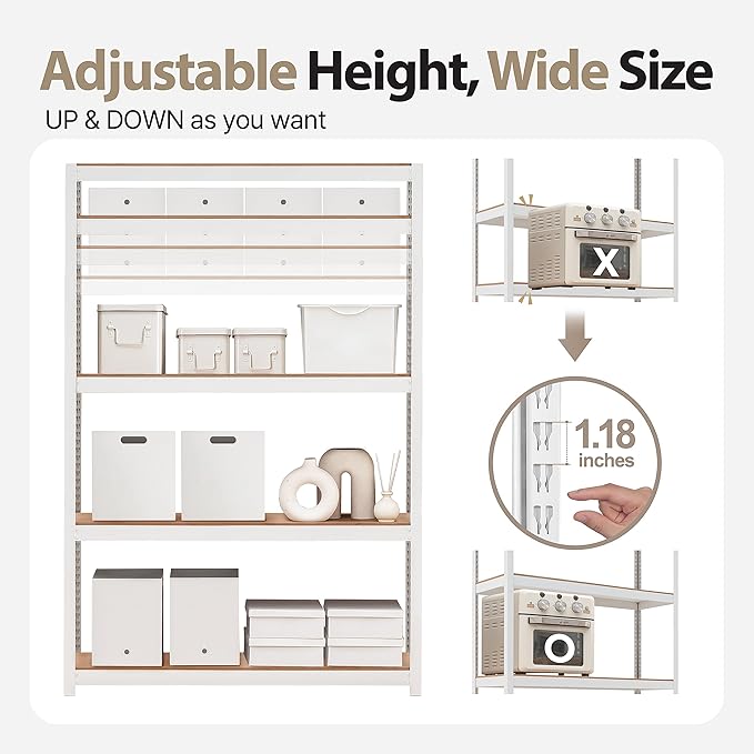 HOMEDANT House 5 Tier Laminated Metal Shelving Unit Adjustable Storage Utility Rack Heavy Duty Shelves Organization Multipurpose Shelf Kitchen Garage Pantry Closet (3, (XL Deep) 48.1" W, White)
