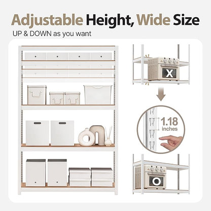 HOMEDANT House 48.1" W Deep 5 Tier Heavy Duty Garage Shelving Adjustable Metal Rack Storage Shelves Standing Shelf Unit Organizers Industrial Warehouse Basement White 1Pack
