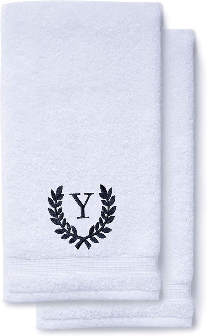 Decorative and Monogrammed Hand Towels for Bathroom Kitchen Makeup | Personalized Gift for Wedding-Bridal | Roman Font Custom Luxury Turkish Towel | Spa Collection, Oversized, 16 X 30 Inch, Set of 2