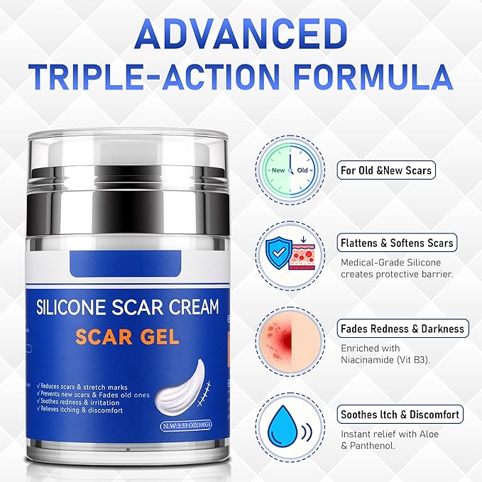 Silicone Scar Cream Gel - [3.53 oz / 100g] Jumbo Value Pack - Advanced Gel for Old & New Scars, C-Section, Stretch Marks, Surgery, Acne, Burns, Keloids - Face & Body