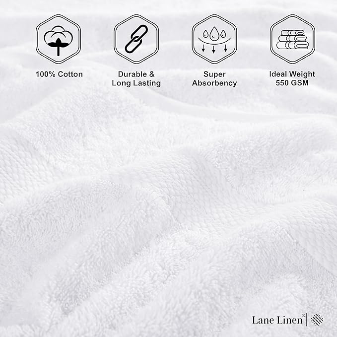 LANE LINEN 100% Cotton Luxury White Bath Towels - 18 Pieces, Ring-Spun Technology - 4 Bath, 8 Washcloths, 6 Soft Hand Towels, Machine Washable, Remains Soft & Absorbent Even After Multiple Washes