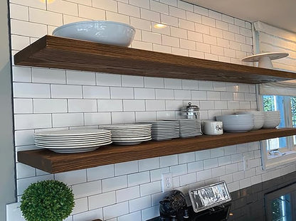 joelsantiques 72 Inch Wooden Floating Shelves for Wall - 72x10x2 in - Made of Natural Wood - Long Heavy Duty Rustic Wall Shelves for Bedroom - Perfect for Living Room, Kitchen - Medium Brown