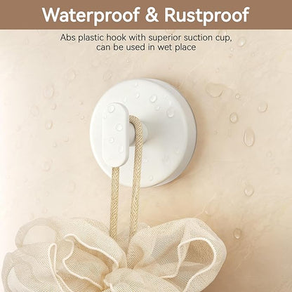 Suction Cup Hooks for Shower: 15 LB Strong Wall Hanger for Bathroom, Front door, Glass, Window, RV, Holder for Towel, Christmas Wreath, Coat, Loofah, Waterproof & Reusable, Cream White 4-Pack