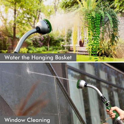RESTMO Watering Wand Heavy Duty, Metal Garden Hose Wand with 10 Spray Patterns, 15-Inch Long Hose Nozzle Sprayer with Thumb Flow Control, Ideal to Water Hanging Baskets and Shrubs, Green