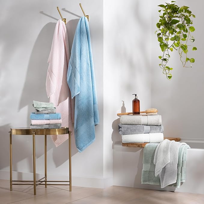 Aston & Arden Egyptian Bath Towels - Pack of 2 - Oversized Ultra Soft Thick & Absorbent, 100% Ringspun Egyptian Cotton Bathroom Towel for Spa, Hotel, 600 GSM, 30 x 54 in, Green