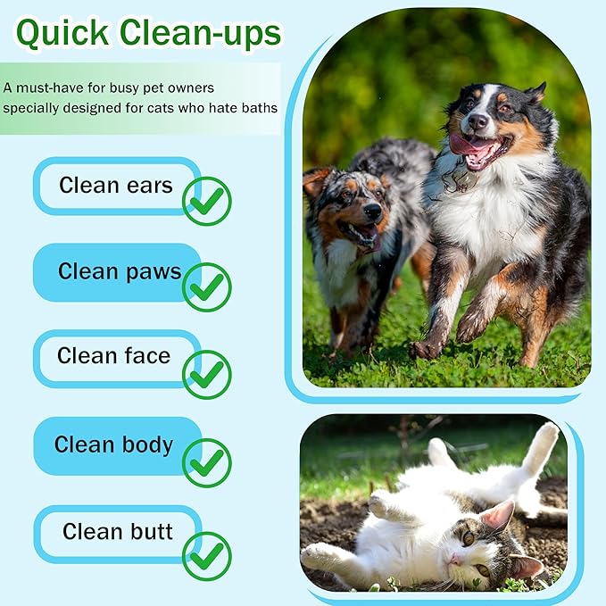 Dog Wipes Cleaning Deodorizing & Washing Gloves for Pets, Glove Wipes Pro for Dogs & Cats with Coconut Oil, Extra-Thick,Lick-Safe for Paws,Eyes,Ears&Body, Rinse-Free Waterless Bath,6PCS