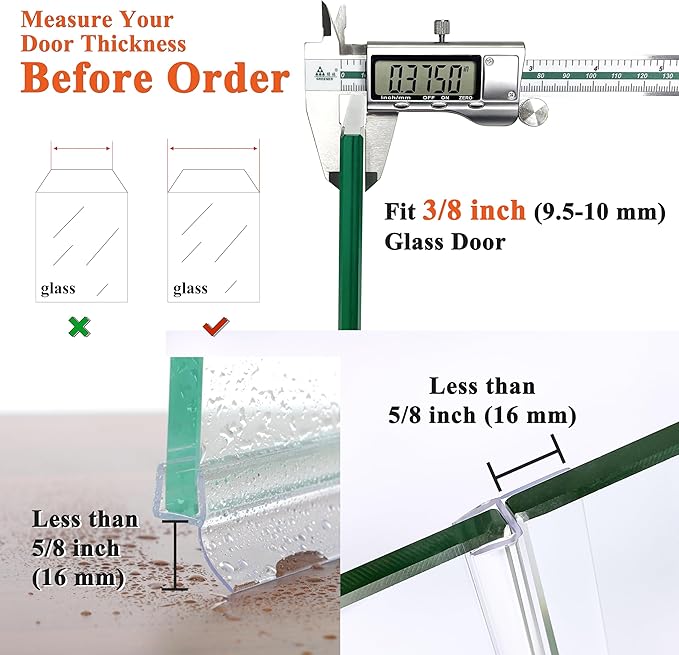 Frameless Shower Door Seal Strip 4 Pack x 39 Inch H for 3/8" Thick Glass Shower Door Side Seal Strip Bottom Seal Door Sweep Ultra Clear Polycarbonate, Stop Shower Leaks Create A Water Barrier