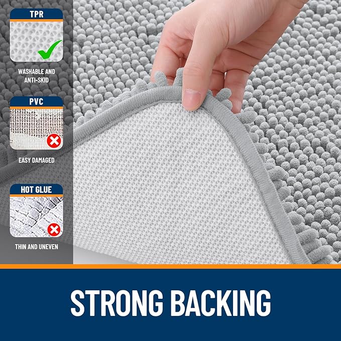 OLANLY Toilet Rugs U-Shaped 20x20, Extra Soft Absorbent Chenille Contour Bathroom Rugs for Toilet, Dry Quickly, Machine Washable, Non-Slip Bath Mat, Light Grey