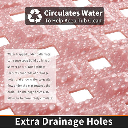 Yimobra Non Slip Bath Mat, Super Strong Suction Cups,34.5"x15.5"Long Tub Mat with Drain Holes, Machine Washable Fast Draining Shower Mats, Bathroom Essentials,Pink