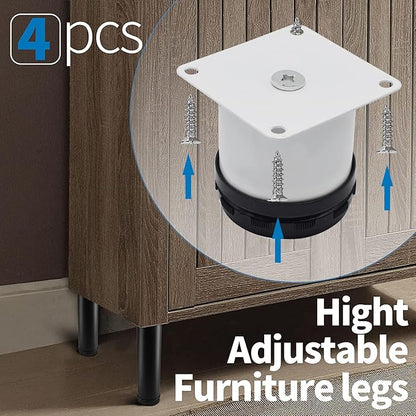 2.5 Inch Metal Furniture Legs - Stainless Steel, Adjustable, White, Round Cabinet Legs for Coffee Table, Cabinet, Desk, Sofa, Shelves - Pack of 4