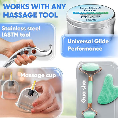 Massage Tools Emollient Balm - Natural Essential Massage Oil - Myofascial Release Tool Massage Cream for Massage Therapy - IASTM Tool Muscle Rub Ultra Strength - Gua Sha Tool Partner for Body (195g)