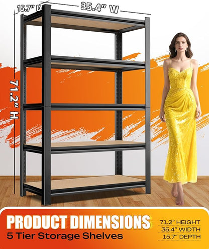Set of 3 Garage Shelving 5-Tier Heavy Duty Storage Shelves, Adjustable Metal Shelving Unit, Utility Garage Organizer Shelf for Basement, Pantry, Kitchen, Warehouse,15.7" D x 35.4" W x 71.2" H