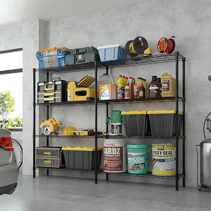 4 Tier Storage Racks Shelving, Heavy Steel Pantry Shelves, Adjustable Wire Shelving Rack, Suitable for Garage, Kitchens, Offices, 58" W x 14" D x 59" H, Black
