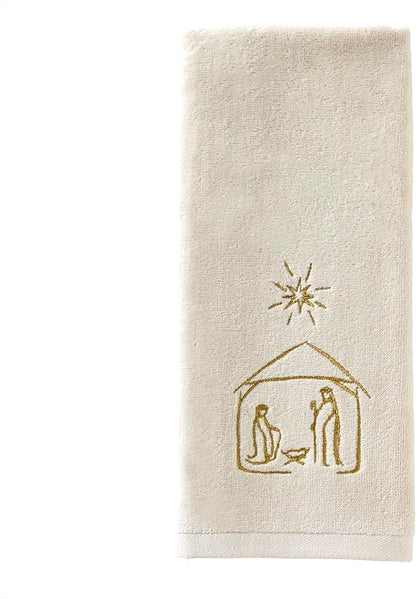 SKL Home Religious/Christmas/Winter Nativity Hand Towel 2pc Set for Bath/Kitchen & Gift, Natural