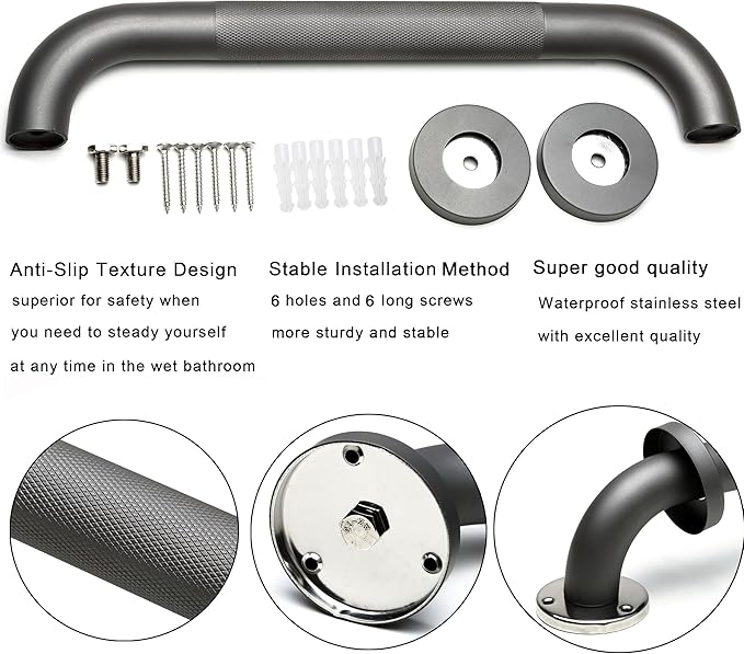 Shower Grab Bar, 2 Pack 32 Inch Gray Bathroom Grab Bar, 1.25" Diameter 304 Stainless Steel Anti-Slip Grab Bars for Bathtubs and Showers, Handicap Shower Grab Bar for Seniors Elderly